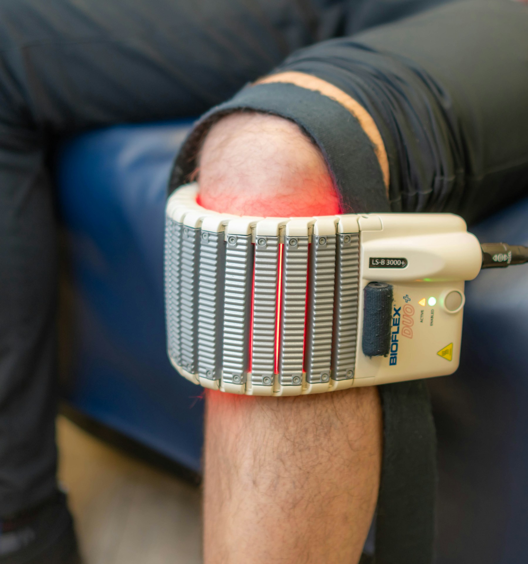 Close-up of guided knee rehabilitation